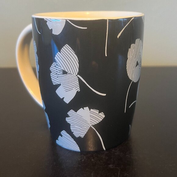 TABITHA BROWN Floral Black and  White Poppies Stoneware Coffee Tea Cup Mug - Picture 4 of 9
